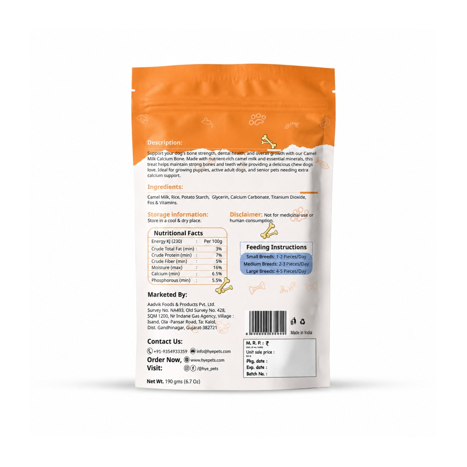 Camel Milk Calcium Bone for Dogs | Calcium-Rich Dog Treat | Strong Bones and Teeth | 190g - Image 2